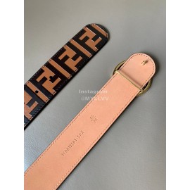 Fendi Brown Embossed Cowhide Gold Buckle 40mm Belt 
