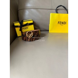 Fendi Brown Embossed Cowhide Gold Buckle 40mm Belt 