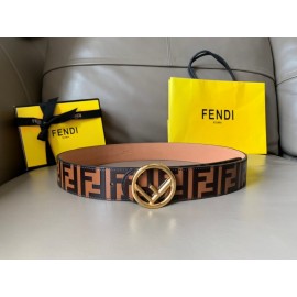 Fendi Brown Embossed Cowhide Gold Buckle 40mm Belt 