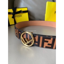 Fendi Brown Embossed Cowhide Gold Buckle 40mm Belt 