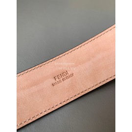 Fendi Brown Embossed Cowhide Gold Buckle 40mm Belt 