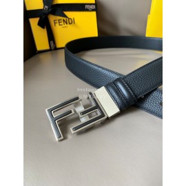 Fendi New Calf Leather FF Buckle 34mm Leisure Belt For Men Black