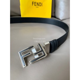 Fendi New Calf Leather FF Buckle 34mm Leisure Belt For Men Black