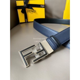 Fendi New Calf Leather FF Buckle 34mm Leisure Belt For Men Navy
