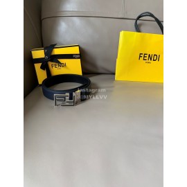 Fendi New Calf Leather FF Buckle 34mm Leisure Belt For Men Navy
