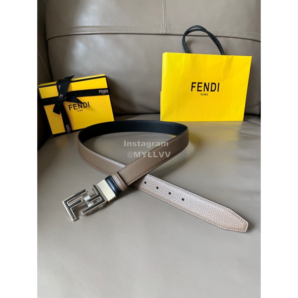 Fendi New Calf Leather FF Buckle 34mm Leisure Belt For Men CoFFee