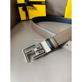Fendi New Calf Leather FF Buckle 34mm Leisure Belt For Men CoFFee