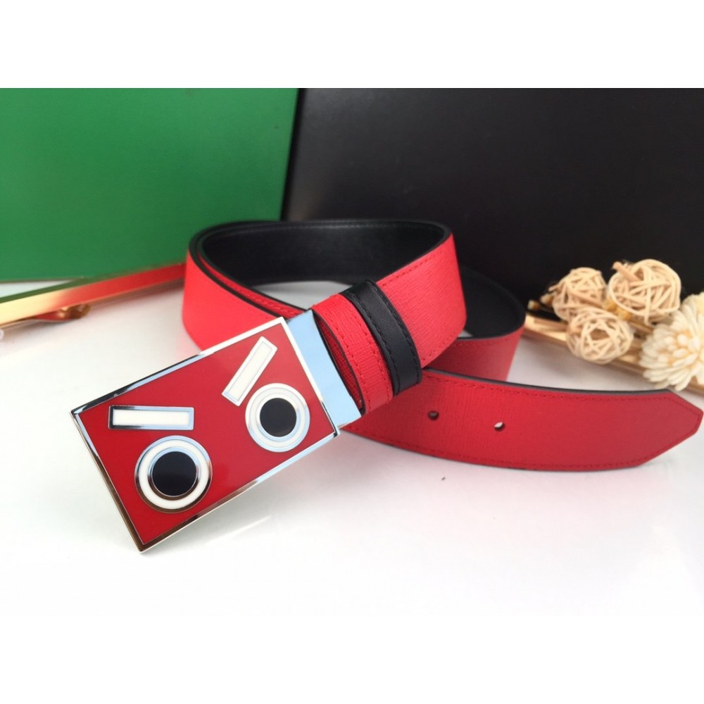 Fendi New Calf Leather Enamel Buckle 35mm Leisure Belt Red
