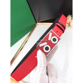 Fendi New Calf Leather Enamel Buckle 35mm Leisure Belt Red