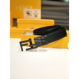 Fendi Black Litchi Grain Cowhide FF Buckle Fashion Belt
