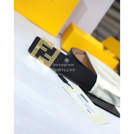 Fendi Calf Leather Gold Steel Buckle 39mm Belt 