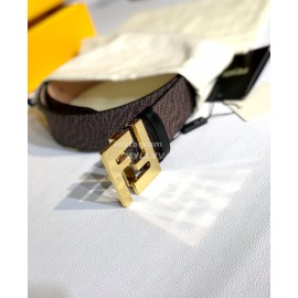 Fendi CoFFee Calf Leather Gold Rivet Buckle 39mm Belt 