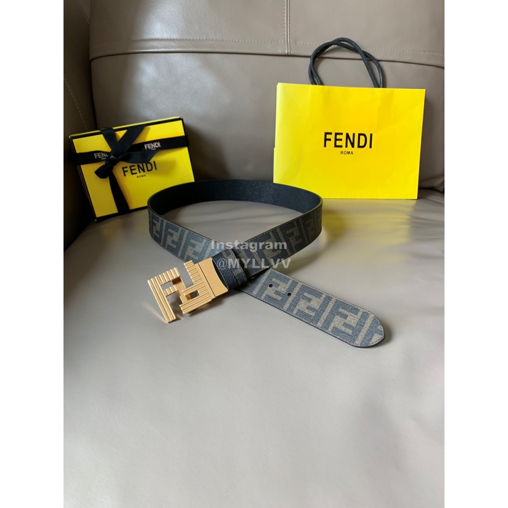 Fendi Printed Canvas Metal Gold FF Buckle 40mm Belt 