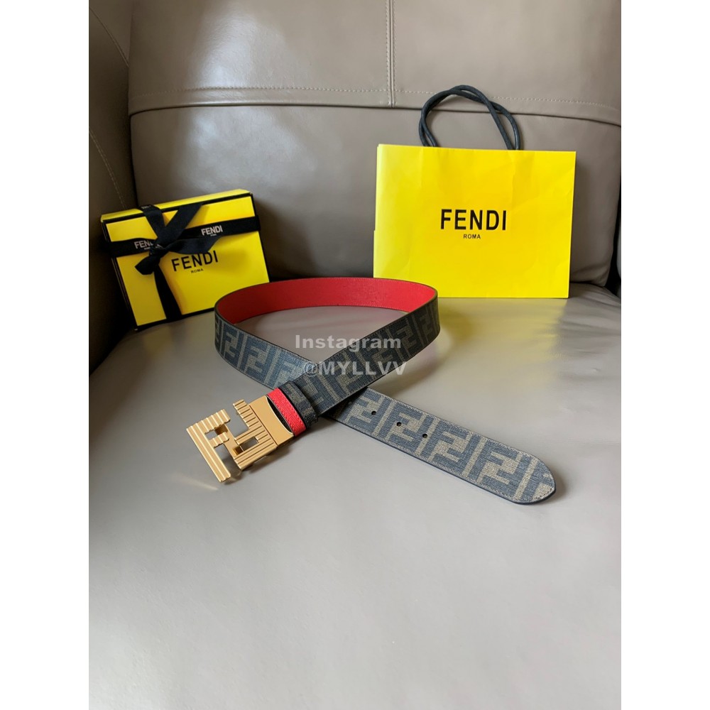 Fendi Printed Canvas Metal FF Buckle 40mm Belt Red