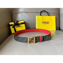 Fendi Printed Canvas Metal FF Buckle 40mm Belt Red