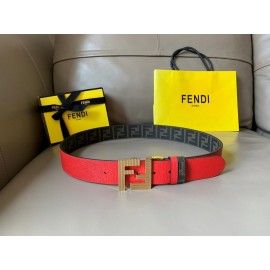 Fendi Printed Canvas Metal FF Buckle 40mm Belt Red