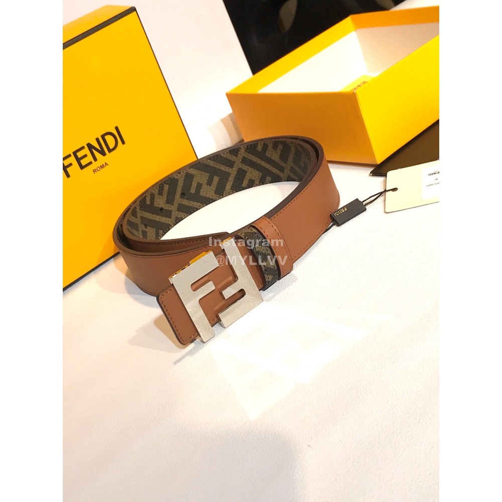 Fendi Litchi Leather Silver Rivet Buckle 39mm Belt