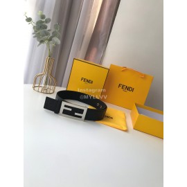 Fendi Blue Litchi Leather Silver Buckle 42mm Belt