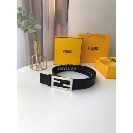 Fendi Blue Litchi Leather Silver Buckle 42mm Belt