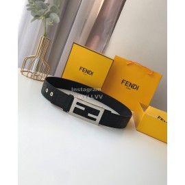 Fendi Blue Litchi Leather Silver Buckle 42mm Belt