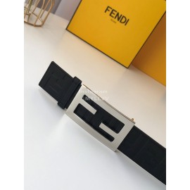 Fendi Blue Litchi Leather Silver Buckle 42mm Belt