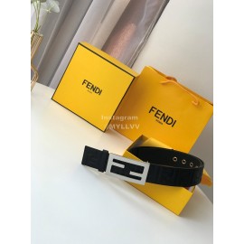 Fendi Blue Litchi Leather Silver Buckle 42mm Belt
