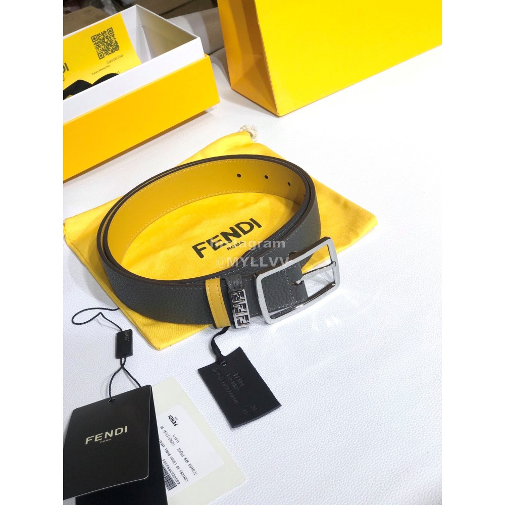 Fendi Black Yellow Litchi Leather Pin Buckle 35mm Belt