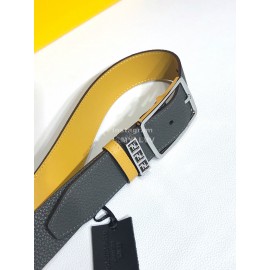 Fendi Black Yellow Litchi Leather Pin Buckle 35mm Belt