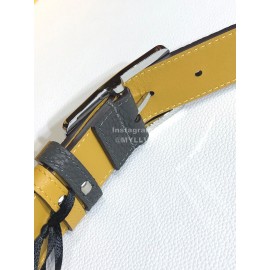 Fendi Black Yellow Litchi Leather Pin Buckle 35mm Belt