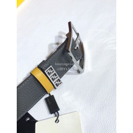 Fendi Black Yellow Litchi Leather Pin Buckle 35mm Belt