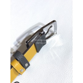 Fendi Black Yellow Litchi Leather Pin Buckle 35mm Belt