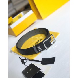 Fendi Black Litchi Leather Pin Buckle 35mm Belt