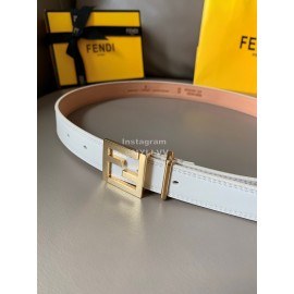 Fendi Fashion Calf Leather FF Buckle 24mm Belt For Women White