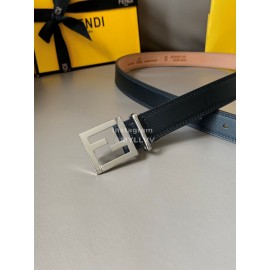 Fendi Fashion Calf Leather FF Buckle 24mm Belt For Women Black