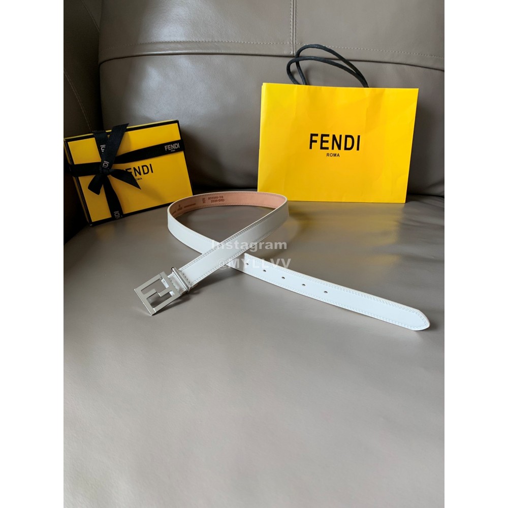 Fendi New Calf Leather FF Buckle 24mm Belt For Women White