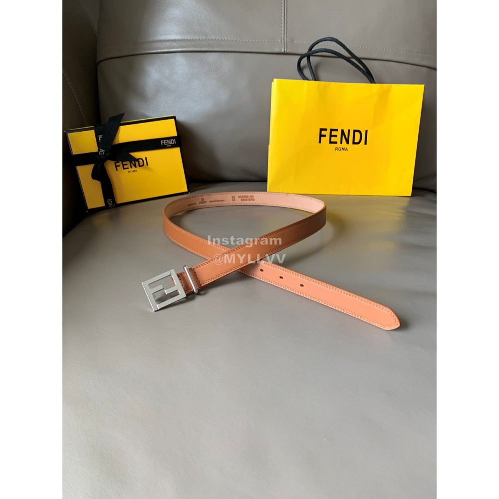 Fendi New Calf Leather FF Buckle 24mm Belt For Women Brown