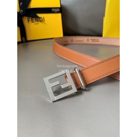 Fendi New Calf Leather FF Buckle 24mm Belt For Women Brown