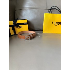 Fendi New Calf Leather FF Buckle 24mm Belt For Women Brown
