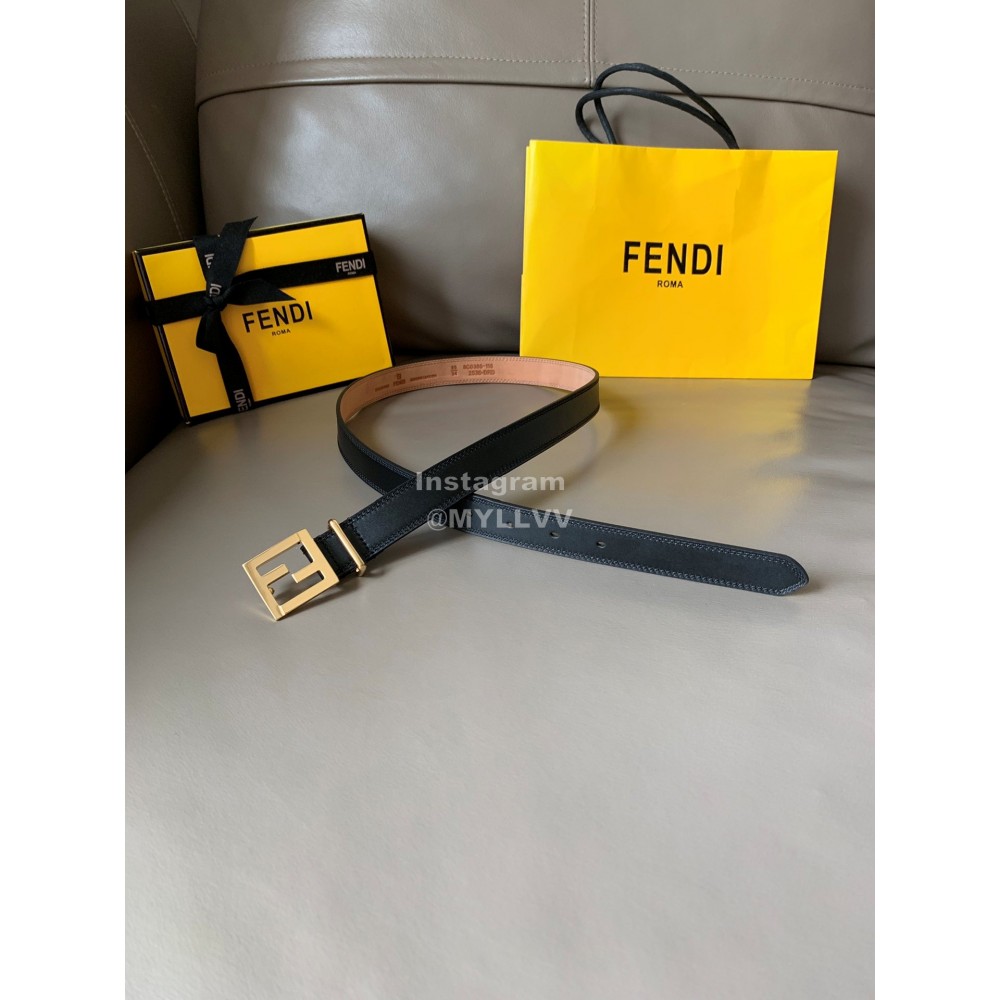 Fendi New Calf Leather FF Buckle 24mm Belt For Women Black