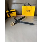Fendi New Calf Leather FF Buckle 24mm Belt For Women Black