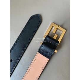 Fendi New Calf Leather FF Buckle 24mm Belt For Women Black