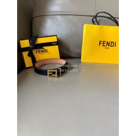 Fendi New Calf Leather FF Buckle 24mm Belt For Women Black