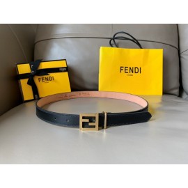 Fendi New Calf Leather FF Buckle 24mm Belt For Women Black