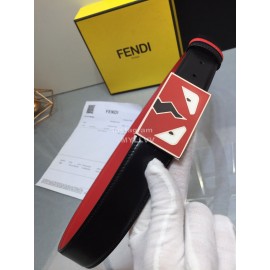 Fendi Calf Leather Monster Enamel Buckle 35mm Belt Red