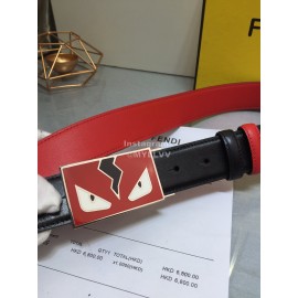 Fendi Calf Leather Monster Enamel Buckle 35mm Belt Red