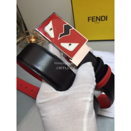 Fendi Calf Leather Monster Enamel Buckle 35mm Belt Red