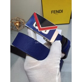 Fendi Black Blue Calf Leather Monster Enamel Buckle 35mm Belt