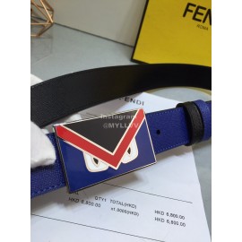 Fendi Black Blue Calf Leather Monster Enamel Buckle 35mm Belt