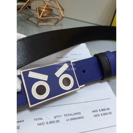 Fendi Blue Calf Leather Monster Enamel Buckle 35mm Belt