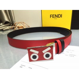 Fendi Red Calf Leather Monster Enamel Buckle 35mm Belt